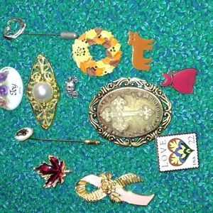 A dozen pins from cameo to leaves assortment